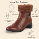 FAUSTO Women Flared Heel High Ankle Classic Winter Buckle Strap Side Zipper Fur Boots