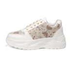 The Florence Glow Luxury Embellished Casual Sneaker, White Floral Pattern, Platform Chunky Sole, Women's Fashion Trainers