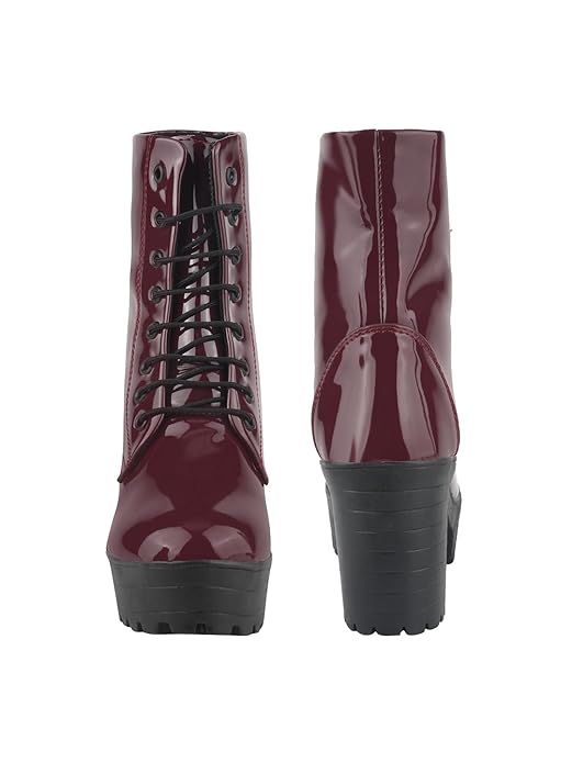 Shoetopia Women & Girls Lace Up Block Heeled Western Boots