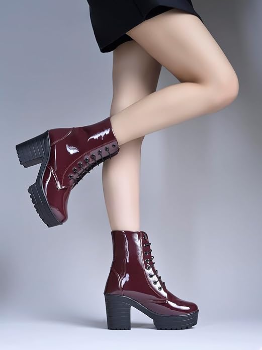 Shoetopia Women & Girls Lace Up Block Heeled Western Boots