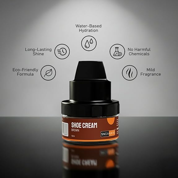 SNEAKARE Shoe Cream with Built-In Applicator | Water-Based Formula Shoe Polish for Leather Shoes, Bags, Jacket & Other Accessories