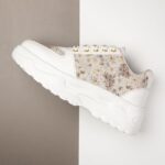 The Florence Glow Luxury Embellished Casual Sneaker, White Floral Pattern, Platform Chunky Sole, Women's Fashion Trainers