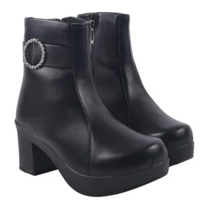 Shoetopia Women’s Chunky Heel Ankle Boots Side Zip Faux Suede Short Booties with Non-Slip Sole, Comfortable Block Heel Fashion Boots