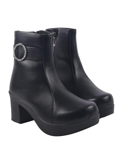 Shoetopia Women’s Chunky Heel Ankle Boots Side Zip Faux Suede Short Booties with Non-Slip Sole, Comfortable Block Heel Fashion Boots