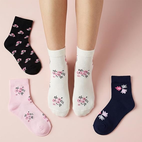 Bonjour Women's Ankle Length Cotton Socks (Pack Of 4) (BRO8418-PO4_Multicolour)
