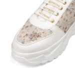 The Florence Glow Luxury Embellished Casual Sneaker, White Floral Pattern, Platform Chunky Sole, Women's Fashion Trainers