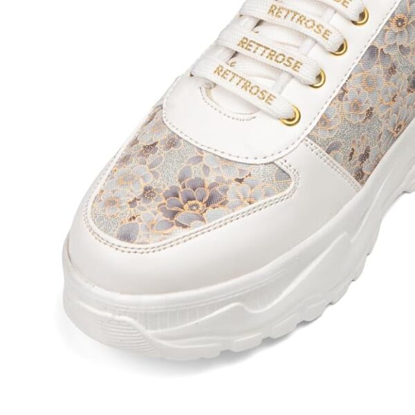 The Florence Glow Luxury Embellished Casual Sneaker, White Floral Pattern, Platform Chunky Sole, Women's Fashion Trainers
