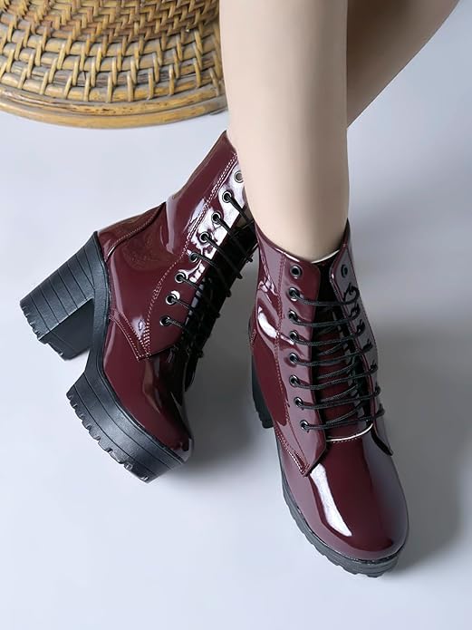 Shoetopia Women & Girls Lace Up Block Heeled Western Boots