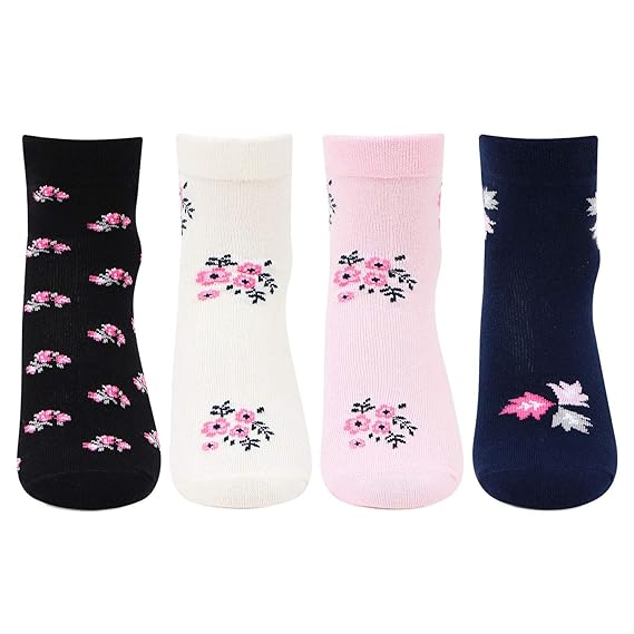 Bonjour Women's Ankle Length Cotton Socks (Pack Of 4) (BRO8418-PO4_Multicolour)