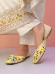 XE Looks Women’s Embroidered Ethnic Slip-On Flats with Floral Threadwork and Pearl Detailing