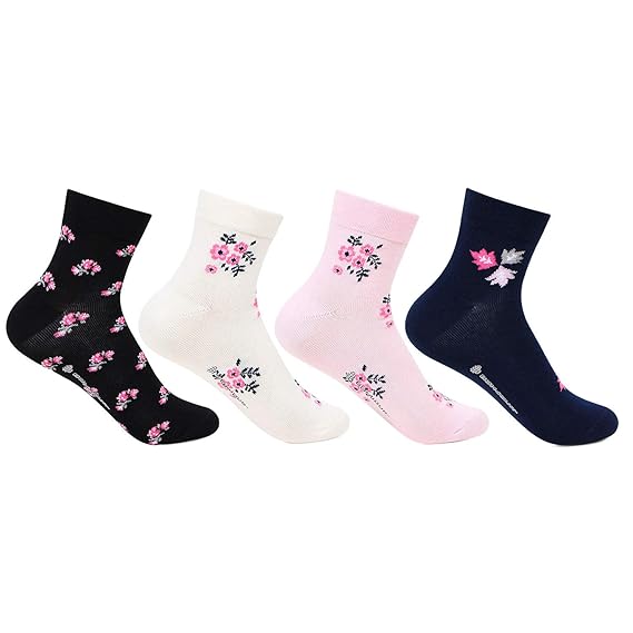 Bonjour Women's Ankle Length Cotton Socks (Pack Of 4) (BRO8418-PO4_Multicolour)