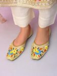 XE Looks Women’s Embroidered Ethnic Slip-On Flats with Floral Threadwork and Pearl Detailing