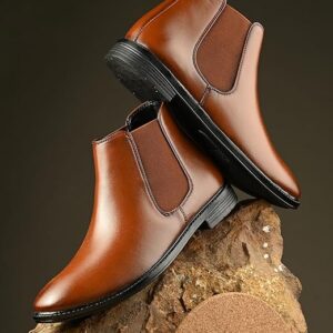 AADI Men's Synthetic Leather Lightweight Comfortable Trendy Outdoor Casual Shoes Slip On Chelsea Boots