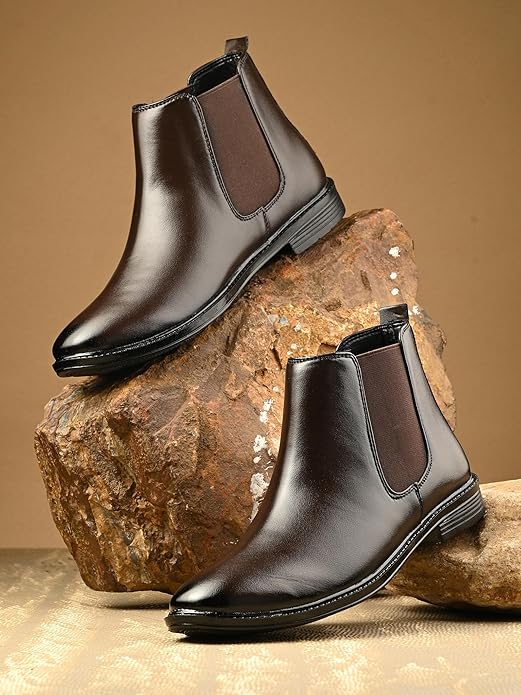 AADI Men's Synthetic Leather Lightweight Comfortable Trendy Outdoor Casual Shoes Slip On Chelsea Boots